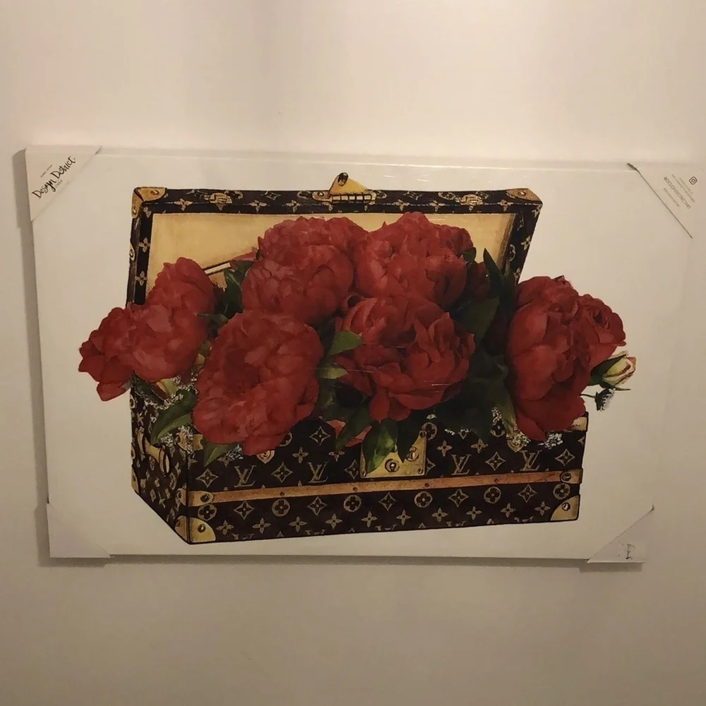 Design District Art Red Flowers Fashion Trunk Horizontal Wall Print